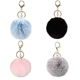 4 Stücke Pompons Schlüsselanhänger,Flauschige Pompom Taschenanhänger, Plüsch Taschenanhänger, Schlüsselanhänger Pompom, Accessoire Plüschball Schlüsselanhänger Für Handtasche Schlüssel Auto, 4 Farben