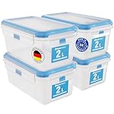 ATHLON TOOLS 4x 2L Frischhaltedosen-Set in Gastro-Qualität - 100% luftdicht und auslaufsicher -40 bis +100 Grad - für alle Lebensmittel - BPA-frei - Vorratsdosen für Kühlschrank [MADE IN EU]