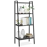 Bücherregal schwarz, Leiterregal mit 4 Ebenen, Standregal Pflanzenregal Badregal Treppenregal für Schlafzimmer, Balkon, Wohnzimmer 60 x 35 x 147cm