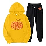 Gym Wear Damen Gym Wear Outfit Frauen Geburtstagsgeschenk Damen Mode Casual Halloween Sweatshirt Zwei Kapuzentaschen Pullover Hose Set Damen Pyjama Set, gelb, S