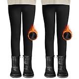 DDOBB 2er Pack Thermo Leggings Mädchen Gefütterte Winter Leggings Mit Fleece Kinder High Waist Thermounterwäsche Dicke Leggings Warm Lange Hose für Alltag(Schwarz*2, XL=(146-152))