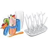 Philips Avent Aufbewahrungsbecher für Babynahrung, 20er Pack (10x180 ml, 10x 240 ml), SCF721/20, mit Schraubdeckel & SCF149/00 Trockenständer, weiß/blau