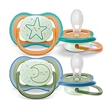 Philips Avent ultra air Nighttime Schnuller – 2er Pack, BPA-freier, atmungsaktiver, im Dunkeln leuchtender Schnuller für Babys ab 18 Monaten, inklusive Transport- und Sterilisationsbox (SCF376/23)