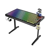 EUREKA ERGONOMIC Glas Gaming Tisch mit RGB 110 X 60 cm Gaming Schreibtisch Glass Gamer PC Computertisch mit Musik Sync, APP Steuerung, Kopfhörerhaken, Getränkehalter