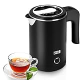 LEBENLANG Reise Wasserkocher Edelstahl Klein 0 5 Liter & BPA-Frei - Reisewasserkocher 600W Energiesparend Energieeffizienz - Mini Camping Kettle Schwarz 0.5 0,5 l