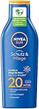 NIVEA SUN Schutz & Pflege Sonnenmilch LSF 20 (250 ml), Sonnencreme für 48h Feuchtigkeit, sofortiger Sonnenschutz mit hochwirksamem UVA/UVB-Filtersystem