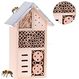 Smart Planet Stabiles Insektenhotel Naturbelassenes Bienenhotel aus Holz - wetterfestes Insekten Hotel mit Metalldach 15x9x26cm - für Garten und Hof