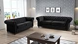 Easy4You Chesterfield Schwarz Set 3-Sitzer + 2-Sitzer Sofa Sofas für Wohnzimmer Sofagarnituren mit Holzfüße Set Sofas & Couches