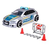 Dickie Toys - Audi RS3 – 15 cm großes Polizeiauto mit Straßensperre und Pylone, Licht & Sound, Friktionsantrieb, für Kinder ab 3 Jahre