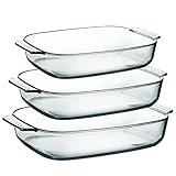 3 Stücke Glas Auflaufform aus Borosilikatglas 3 Pcs 1.8L+2.5L+3.1L Backform Auflaufform Rechteckig Lasagneform Oval Ofenform für Lasagne Auflaufform für Ofen mit Griffen Lasagne Dish