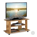 Relaxdays TV Board mit Rollen, 2 Fächer f. Fernseher, Konsole & Receiver, fahrbarer Fernsehtisch, HBT 45x80x40 cm, natur, Holzoptik