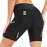 NOOYME Radlerhose Damen gepolstert 4D mit Tasche Fahrradhose Damen Kurz Elastische atmungsaktiv Radhose Damen mit breitem und dichtem Polster Schmerzfrei Schnelltrockende Fahrrad Hosen Damen