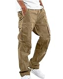 YAOHUOLE Herren Hose Lang Ranger Hose Herren Multitarn Cargohose Herren Leinen Hose Herren Khaki 2XL