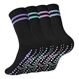 Newofview 4 Paar Rutschfeste Socken Damen,37-42 Stoppersocken Damen Yoga-Socken mit Griffen,Pilates-Socken Sportsocken,Lange Griffsocken für Damen und Mädchen Zuhause Reha Dance Workout