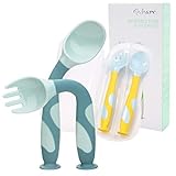 Baby Utensilien Löffel Gabel Set Mit Reise Sicher Kleinkind Babys Kinder FüTterung Schulung Einfacher Griff HitzebestäNdig Biegsamen Weich Perfekte Selbst Lernen(2 Löffel 2 Gabel)