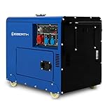 EBERTH 5000 Watt Notstromaggregat Diesel, Stromerzeuger Stromgenerator mit 10 PS Dieselmotor, 4-Takt, E-Start, 3-Phasen, 1x 400V, 2x 230V, 1x 12V, Automatischer Voltregler AVR, Gehäuse, Griffe, Räder