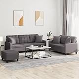 Homgoday 3-TLG. Sofagarnitur mit Kissen Wohnzimmersofa Sofa Couch Loungesofa Gästesofa, Designsofa Couchgarnitur Modern Sitzmöbel für Wohnzimmer, Büro, Schlafzimmer Grau Kunstleder