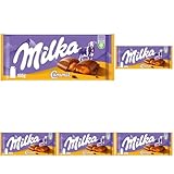 Milka Caramel 1 x 100g I Alpenmilch-Schokolade I mit flüssigem Karamell-Kern I Milka Schokolade aus 100% Alpenmilch I Tafelschokolade (Packung mit 5)