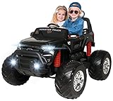 Kinder Elektroauto Ford Ranger Monster - 4 x 45 Watt Motor - Touchscreen - Allrad - 2-Sitzer - Rc Fernbedienung - Elektro Auto für Kinder ab 3 Jahre (Schwarz)