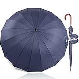 Royal Walk Groß XXL 54 inch Automatik Reise Golf Regenschirm für Damen und Herren Sturmfest Windsicher Leicht Klassisch für 2 Personen Holzgriff Wasserabweisend 16 Rippen Unisex 120cm (Blau)