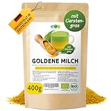 EWL Naturprodukte Bio Goldene Milch mit Gerstengras, 400g Golden Milk mit Kurkuma, Gerstengras, Ingwer, Ashwaganda, Ceylon Zimt, Ceylon Pfeffer, Kokosblütenzucker