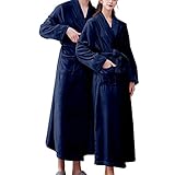 Schlafanzug Paare Damen-Schlafanzug-Einteiler Flanell-Bademantel mit zwei Taschen für Damen, weicher warmer, doppelseitiger Samt-Bademantel, Schlafanzug Bademantel für Satin Nachthemd (Navy-B, L)