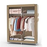 INTIRILIFE Faltschrank 108x170x45 cm in CRÈME BEIGE - Stoffkleiderschrank mit Reißverschluss und Kleiderstange, Seitentasche und Fächern - Steckregal, Metallrahmen, Aufbewahrung