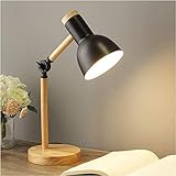 Moderne Nachttischlampe aus Holz mit verstellbarem Metallschirm für Büro, Schlafzimmer, Wohnzimmer, Schreibtischlampe aus schwarzem Holz für Arbeitszimmer, Kinderzimmer, Leselicht mit An-/Ausschalter