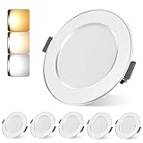 Led Einbaustrahler 230V 6er Set, 7W Ultra Flach Led Spots, Warmweiß Neutralweiß Kaltweiß Einstellbar Einbauleuchten, Einbauleuchten Deckenspots für Badezimmer Küche Wohnzimmer