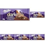 Milka Dark Milk Kakao Splitter 1x 85g I Zartherbe Alpenmilch-Schokolade I mit Kakao Nibs I Milka Schokolade aus 100% Alpenmilch I Tafelschokolade (Packung mit 5)