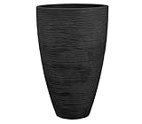 Dehner Pflanzvase Vino | Übertopf, Pflanzgefäß | für Topfpflanzen | modern, rund, formstabil, robust | Riffelstruktur | Indoor, Outdoor | Kunststoff | anthrazit | Ø 40 cm, Höhe 60 cm