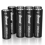 BONAI Akku AA 2800mAh 8 Stück Wiederaufladbare Batterien hohe Kapazität 1,2V Mignon AA Accu NI-MH Aufladbare Akkubatterien HR6 Rechargeable Battery geringe Selbstentladung