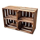 Teramico Vintage Holzkisten 40 x 30 x 25cm geflammt | Weinkisten & Obstkisten | Set-Angebote (2er Set Boden Kurz)