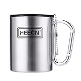 HEECN® Karabiner Tasse mit Deckel - Camping Becher - Edelstahl Tasse - Thermo - Doppelwandige Isolierbecher - Rucksacktourismus - Trekking - Wandern HESS-032BBK