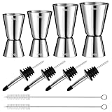 4 Stück Cocktail Messbecher Edelstahl Barmaß 3cl/4cl/5cl/6cl Doppelmass Jigger Dual Gin Messbecher mit Skalierung, 4 Flaschenausgießern & 2 Pinseln für Bar Party Wein Drink Barmass Getränke Shaker