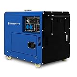 EBERTH 5000 Watt Notstromaggregat Diesel, Stromerzeuger Stromgenerator, 10 PS Dieselmotor, 4-Takt, E-Start, 2x 230V, 1x 12V, Automatischer Voltregler AVR, Mobiles Stromaggregat, Gehäuse, Griffe, Räder