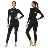 Owntop Damen Neoprenanzug 3/2mm - Vorderer Reißverschluss Voll Tauchanzüge, Stretch Pro Neopren-Nassanzug Thermische Volle Länge Tauchhaut zum Surfen Schnorcheln, Damen Schwarz M