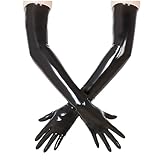 Schwarze Lange Latex Handschuhe für Damen und Herren, Wet Look Handschuhe aus Naturkautschuk Cosplay Kostüm Party Clubwear (Schwarze,L)