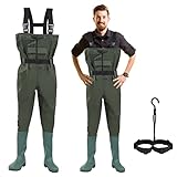 Gimisgu Wathose 70 Denier Nylon, PVC Angelhose, wasserdichte Fischteichhose mit Gummistiefeln, Bund, Taschen, und EIN kostenloser Haken, geeignet für Angeln, Jagd, Autowäsche, Bauernhof(EU 42)