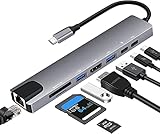 Docking Station USB C Hub 8 in 1, USB C Docking Station HDMI Adapter 4K, USB 3.0/2.0, VGA, PD 100W, SD/TF, USB C HDMI für Windows