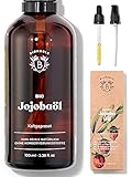 Bionoble Jojobaöl Bio 100ml - 100% Rein, Natürlich und Kaltgepresst - Gesicht, Körper, Haare, Bart, Nägel - Vegan und Cruelty Free - Jojoba Oil - Glasflasche + Pipette + Pumpe