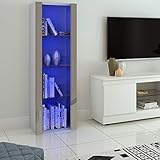 Panana Vitrinenschrank Glasvitrine Vitrine Schrank mit RGB LED-Beleuchtung, 3 Glasböden, für Wohnzimmer, Schlafzimmer, 55 x 35 x 166 cm (Weiß+Grau)