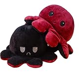 KUNSTIFY Oktupus Stimmungs Kuscheltier XXL Oktopus Plüsch wenden XXL Mood Octopus Plüschtier XXL Kuscheltier groß riesen Geschenke für Frauen Beste Freundin Kinder (Durchmesser 30cm - Rot Schwarz)