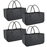 Eldzenith 4 Stück Filztasche groß Kaminholztasche Faltbar Filzkorb Kaminholzkorb Einkaufstasche Tragbarer Filztaschen Shopper holzkorb für kaminholz Zeitungen Holz, 50 x 25 x 25 cm, Rauchgrau