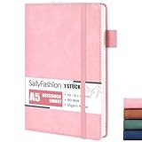 SALLYFASHION Notizbuch A5 Liniert, 360 Seiten Leder Hardcover Tagebuch Notizbücher 80g/m² Papier Quadratisch mit Gummibandm für Notizen Planung Studium Reisen Projekte (Rosa)