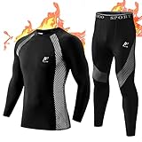 MeetHoo Thermounterwäsche Herren, Funktionsunterwäsche Atmungsaktiv Thermo Unterwäsche Set Lang Thermohemd & Thermohose für Männer Skifahren Laufen Sport