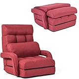 RELAX4LIFE Klappsofa klappbar, Bodensofa Schlaf- & Liegefunktion, Einzelsofa mit Armlehne & Rückenkissen, Klappsessel verstellbar, Bodenstuhlsofa gepolstert, Liegesessel Haus & Büro (Rot)