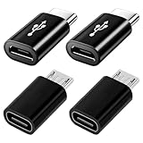 Micro USB auf USB C Adapter 4 Pack, USB C Stecker auf Micro USB Buchse Adapter und Micro USB Stecker auf USB C Buchse Adapter Kompatibel mit Samsung Galaxy, Huawei, Android-Handys und Mehr, Schwarz