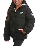 Reebok Mädchen Winterjacke - Schwerer gesteppter Puffer Parka Mantel - Sherpa Fleece gefütterte Skijacke für Mädchen (4-16), Schwarz (Jet Black), 10-12