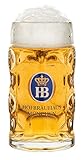 Bierkrug | Maßkrug | Bierglas Original Hofbräuhaus München HB Krug mit HB Wappen und Traditionellen Hofbräuhaus München Schriftzug 1 Liter